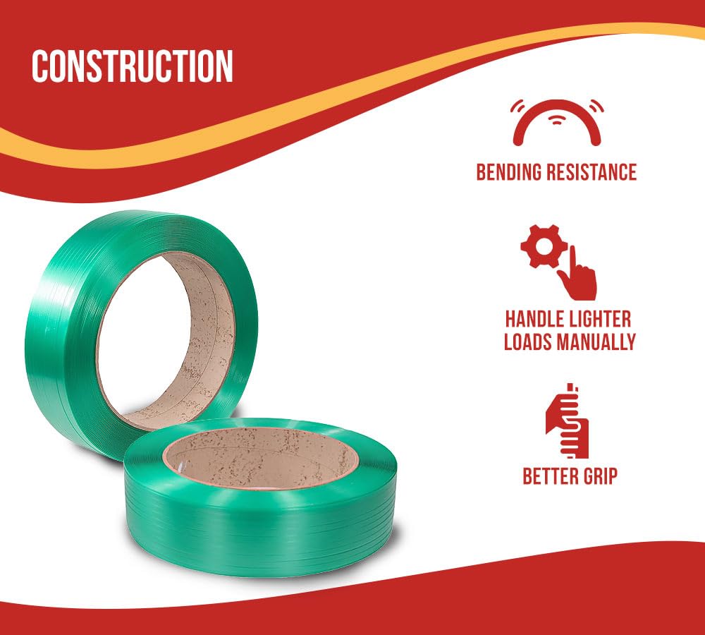 3/4" x 0.040" x 3000' Heavy Duty Polyester (PET) Packaging Strapping Roll - Green 16"x6" Core Size Hand Grade - 1800