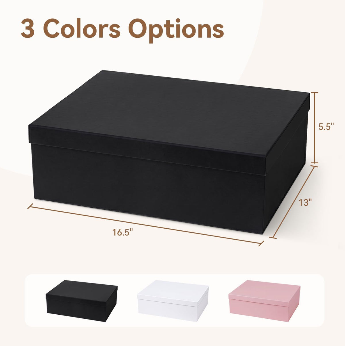 Large Black Gift Box with Lid for Presents, 16.5"x13"x5.5"