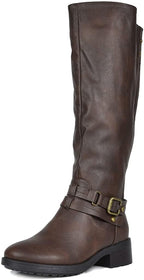 Women's Knee High Buckle Riding Boots,Brown,8