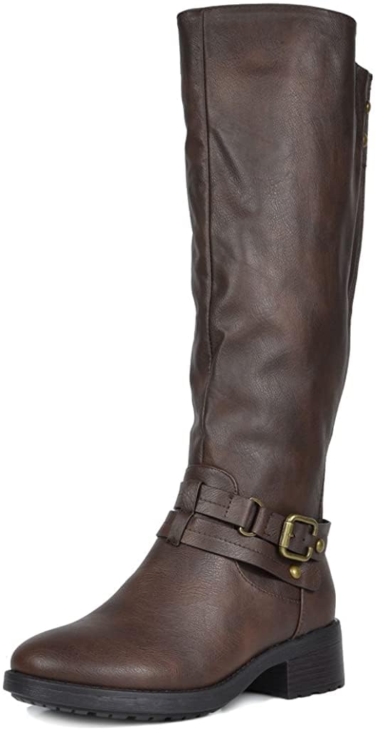 Women's Knee High Buckle Riding Boots,Brown,8