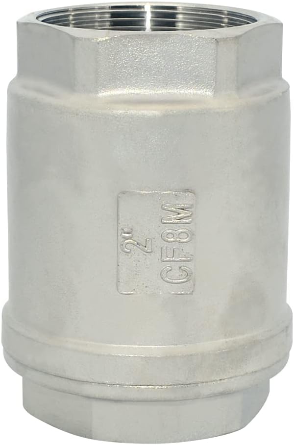 NPT Female WOG1000 Check Valve,Vertical Check Valve,NPT Spring Loaded in-line Low Cracking Pressure,Stainless Steel SS316 CF8M (2")