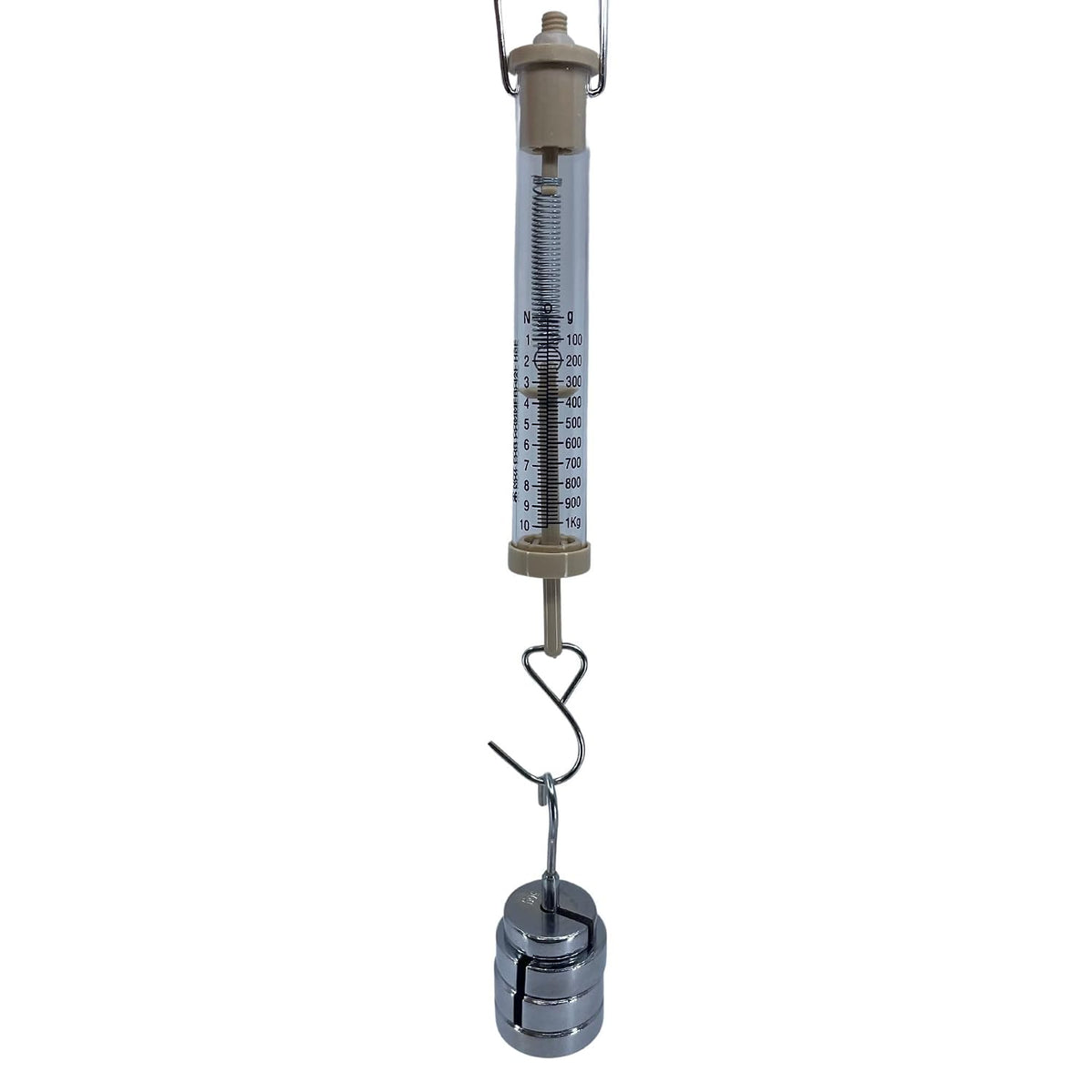 EISCO Newton Force Meter Spring Scale - Max Capacity 10N, 1 kg, Dual Scale Labeled.