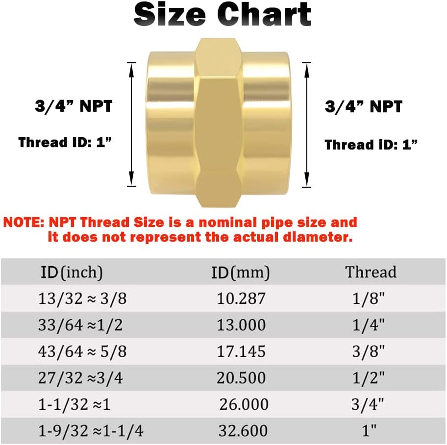 Hooshing 2PCS Brass Coupling Pipe Fitting, 3/4" x 3/4" NPT Female Coupler