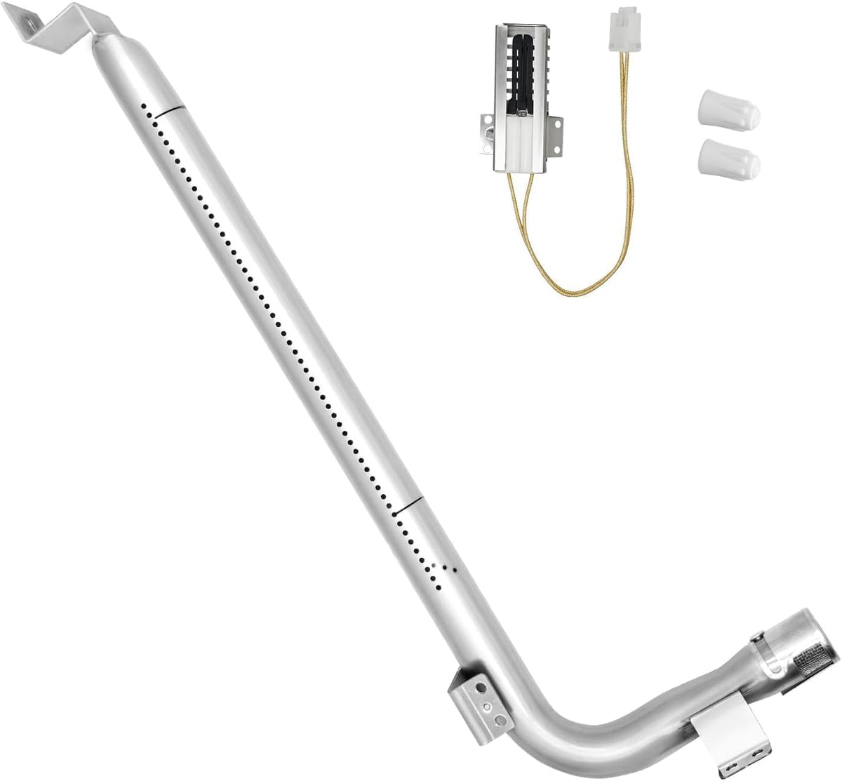 1PACK Stainless Steel WB16K10035 Solid Oven Burner Tube with 1PACK Igniter Kit Part for GE Gas Oven Replacement Models AP3205796,1021861, AH952996, EA952996, PS952996, WB1