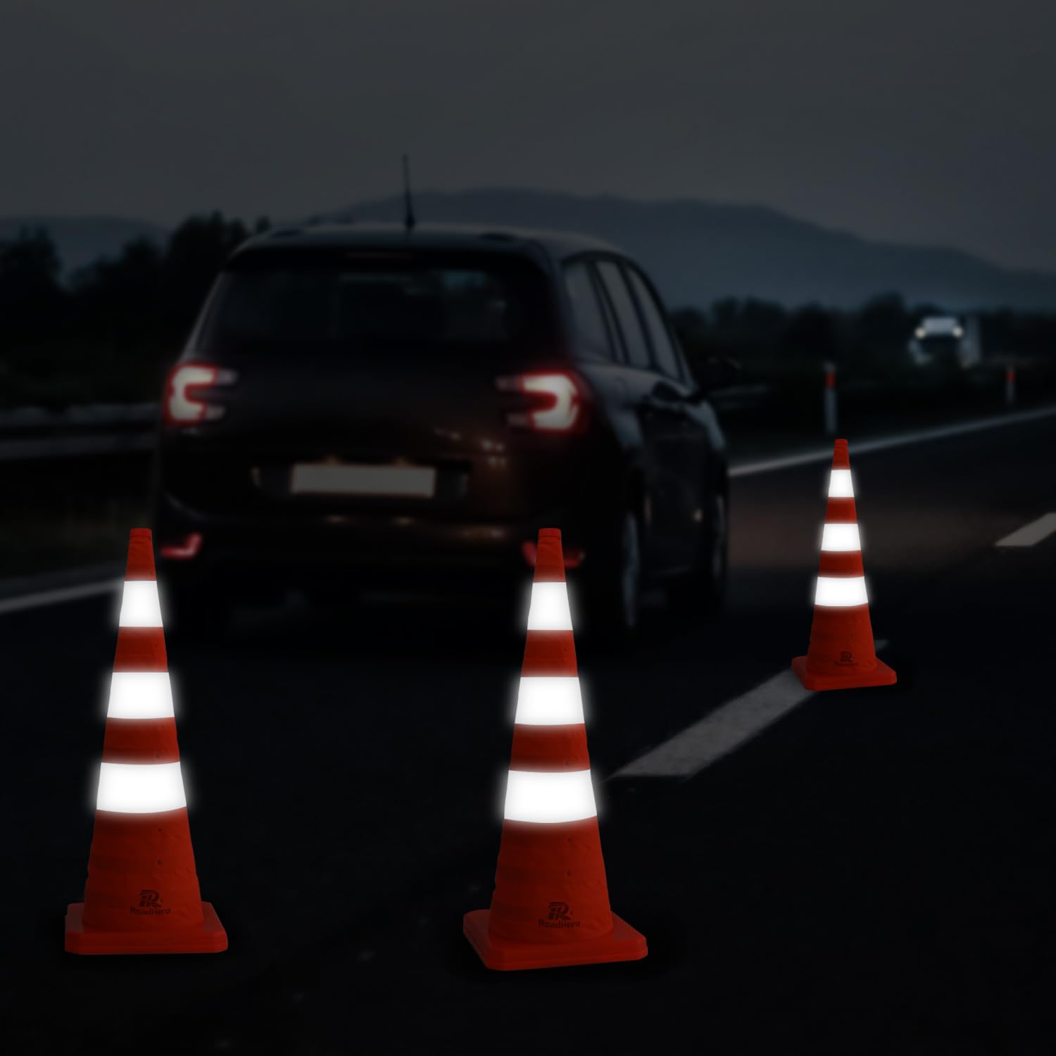 36 Inch Orange Collapsible Traffic Safety Cones with Bag, 2 Pack | Multi Purpose Pop-up, Reflective Collar, Road