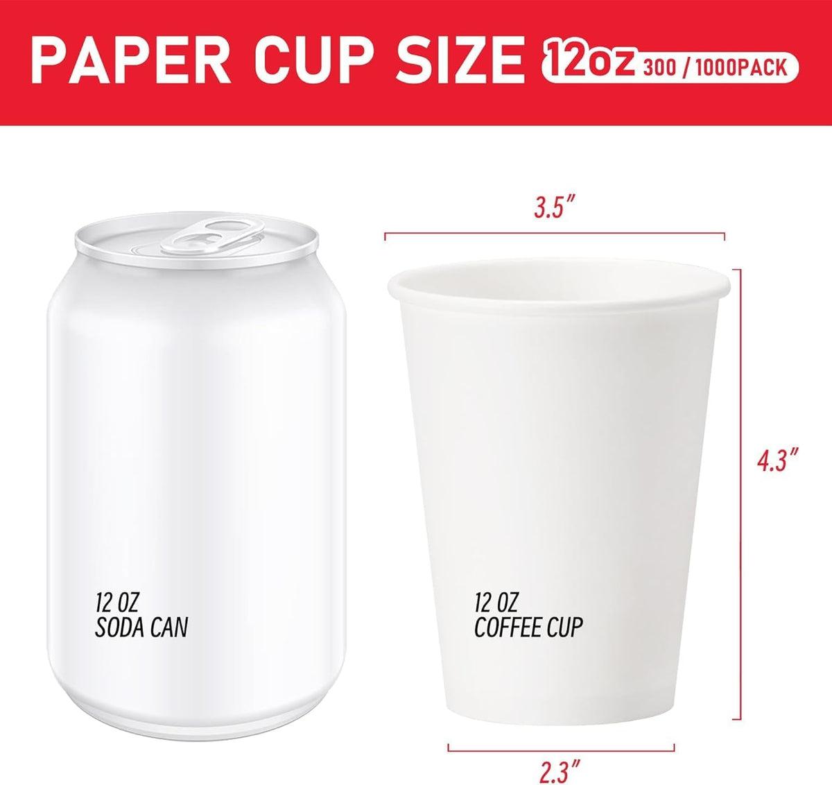 12 oz 300 Pack Paper Coffee Cups, Hot Paper Cups