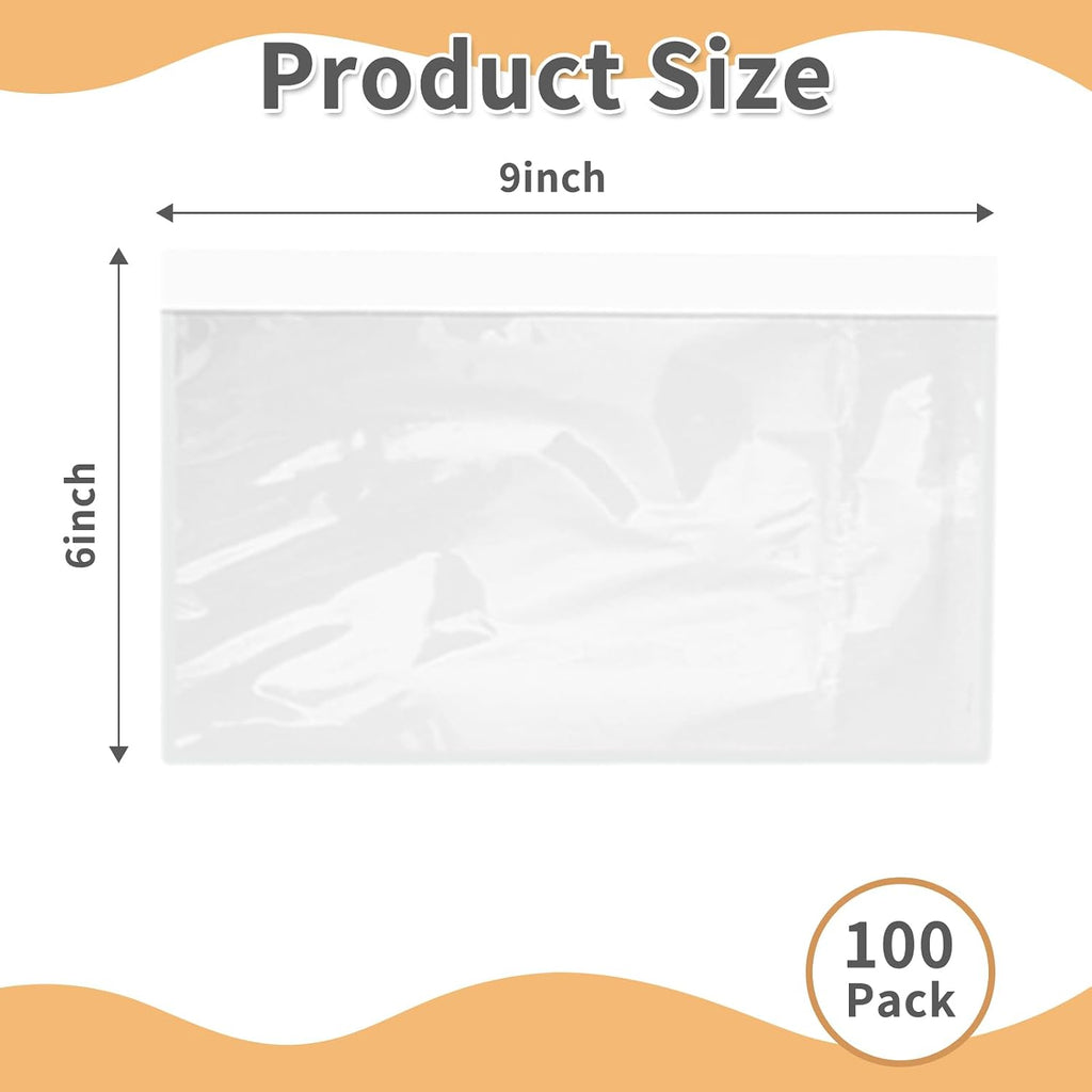 6" x 9" Shipping Label Sleeves Plastic Envelopes Self-Adhesive Top Loading Packing List Envelopes, Clear Mailing