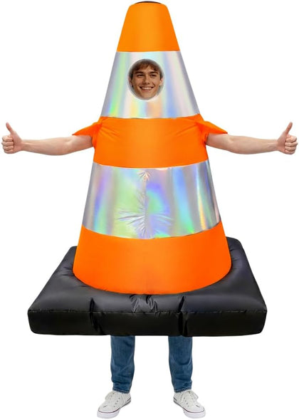 Traffic Cone Inflatable Costume for Adult, Full Body Halloween Costumes, Blow up Construction Cone Suits