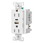 Eaton Combination USB Type A and C Charger, 15A 5-15R Receptacle, White, USB, Two-Pole, Three-Wire, Tamper Resistant
