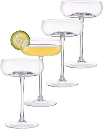 Handmade Coupe Glasses Set of 4 – 8.5oz Crystal Cocktail Glasses with Unique Convex Base, Elegant Coupe Glassware for