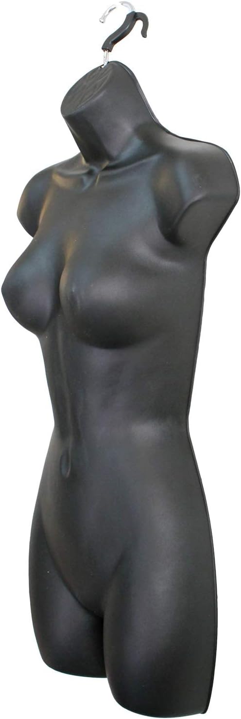 Female Mannequin Hip Long Torso Hollow Back Body Stackable Dress Form with Hanging Hook for Tshirt Display