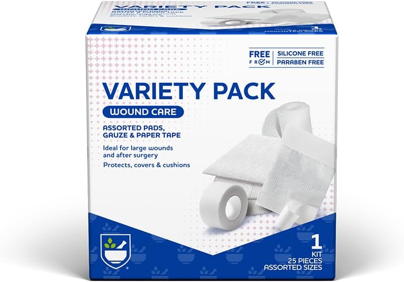 First Aid Gauze Pads, Variety Pack - Includes 25 Assorted Gauze Pads & Tape | Sterile Gauze Pads | First Aid Kit |