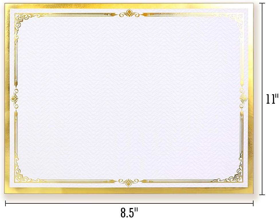 Award Certificate Papers, 50 Sheets Blank Gold Foil Certificate Border for Diploma, Participation Awards, Laser and