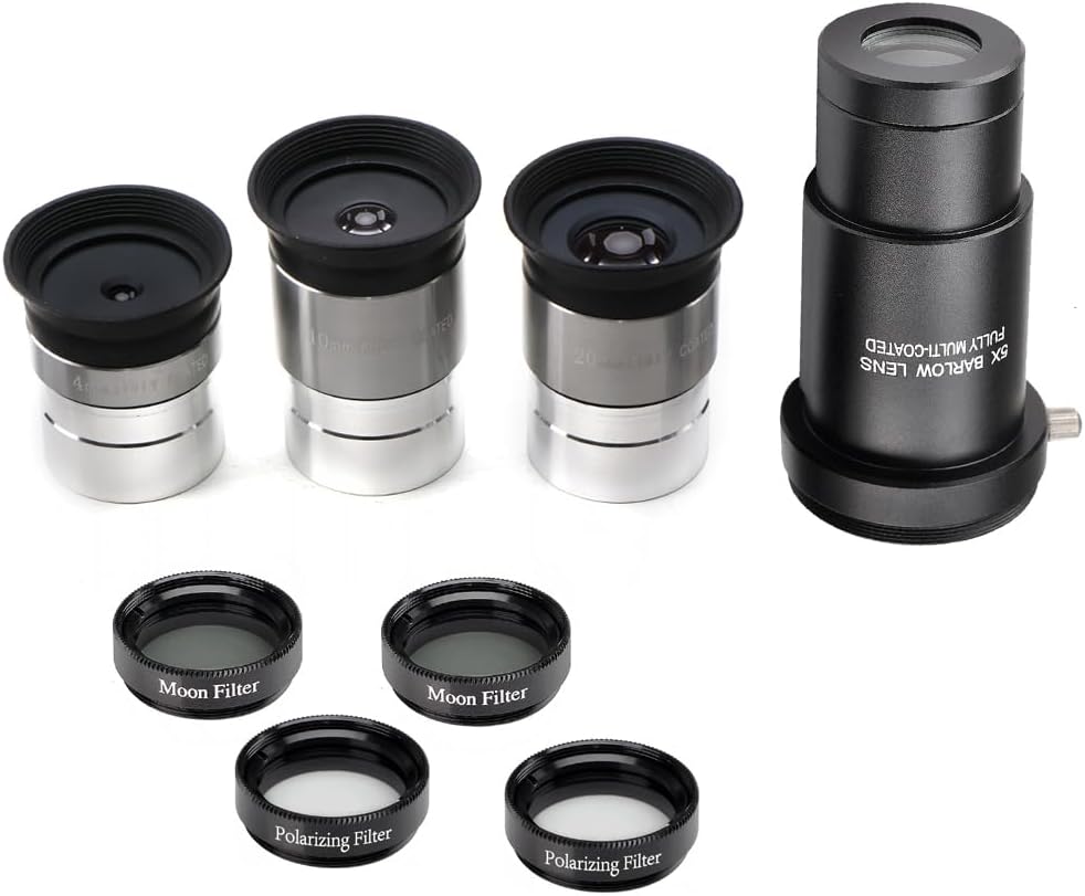 1.25-Inch Telescope Eyepiece Set with Barlow and Filters | Multi-focal eyepiece kit; fully multi-coated optics