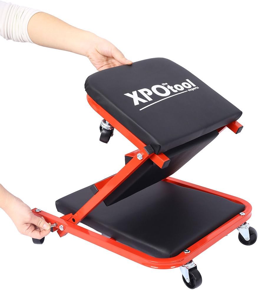 2 in 1 Z Creeper Seat, Folding Mechanic Creeper with 6 Swivel Casters, Rolling Garage Creeper and Stool, 300 LBS