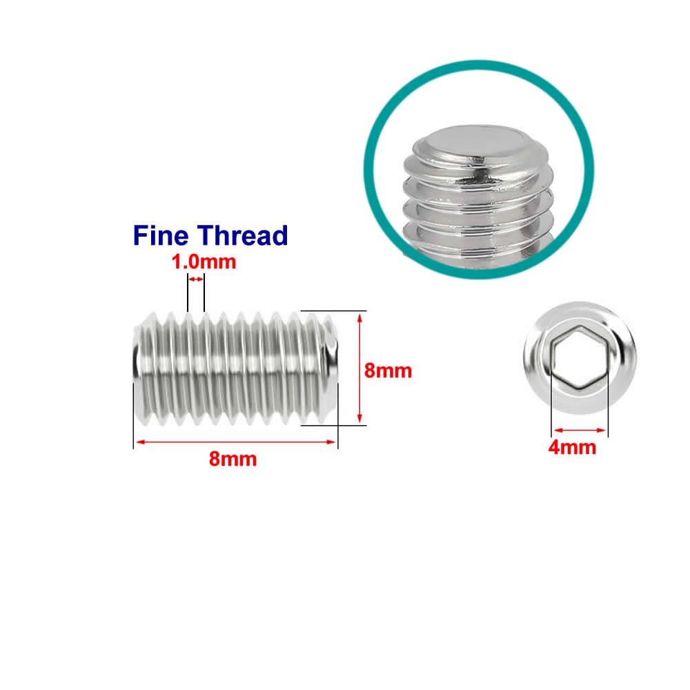 Junter 30pcs M8-1.0 x 8mm Fine Thread Flat Point Grub Socket Set Screws