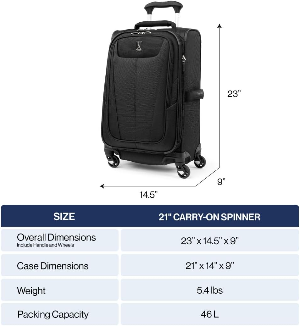 Maxlite 5 Softside Expandable Luggage with 4 Spinner Wheels, Lightweight Suitcase, Men and Women, Black, Carry-on