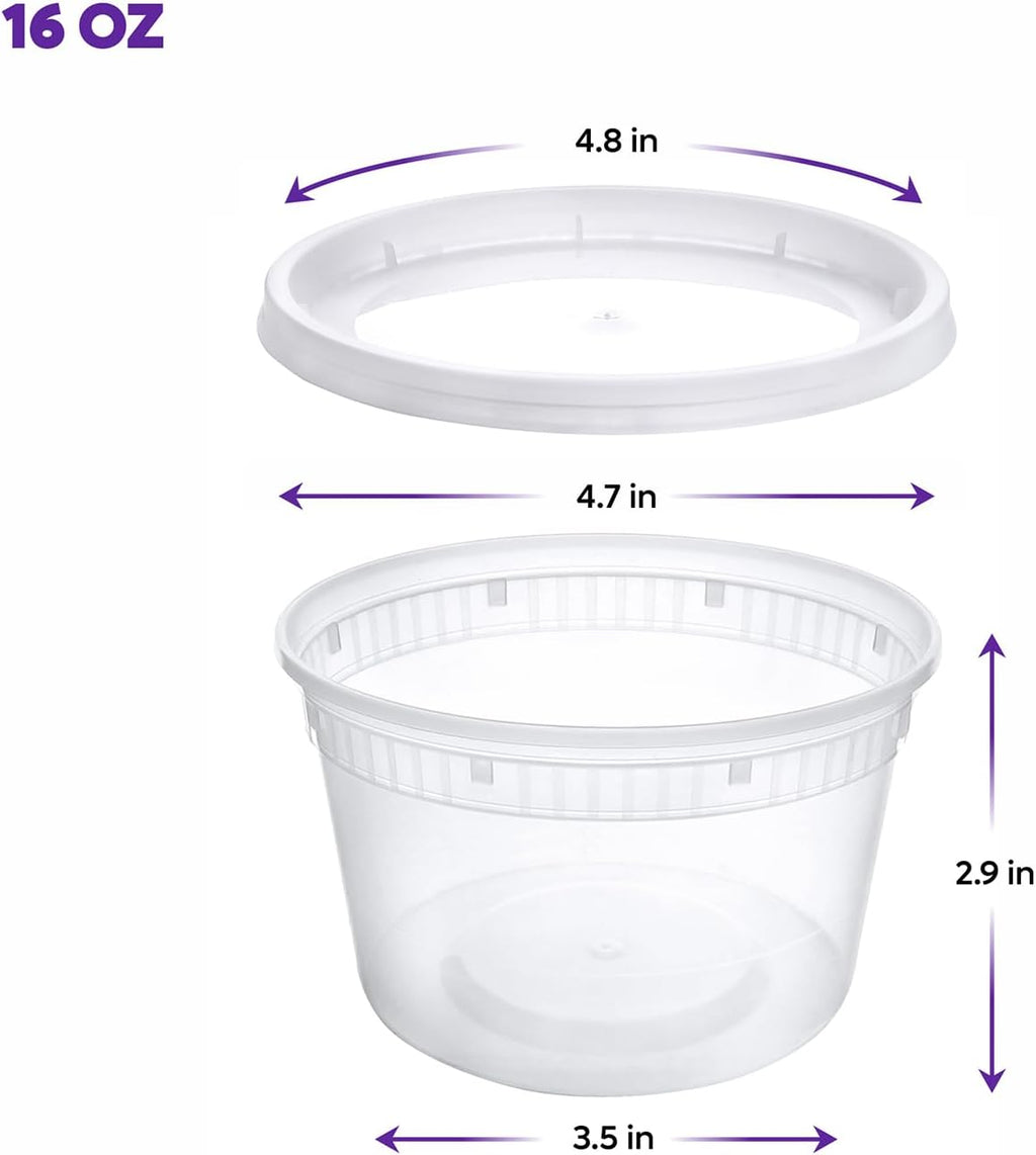 16 oz Plastic Food Storage Deli Containers with Lids [48 Sets]