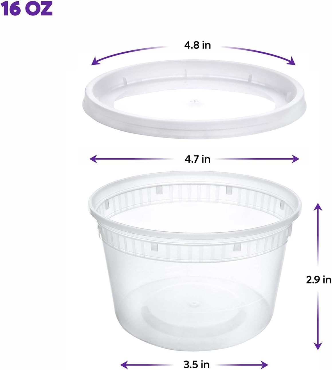 16 oz Plastic Food Storage Deli Containers with Lids [48 Sets]
