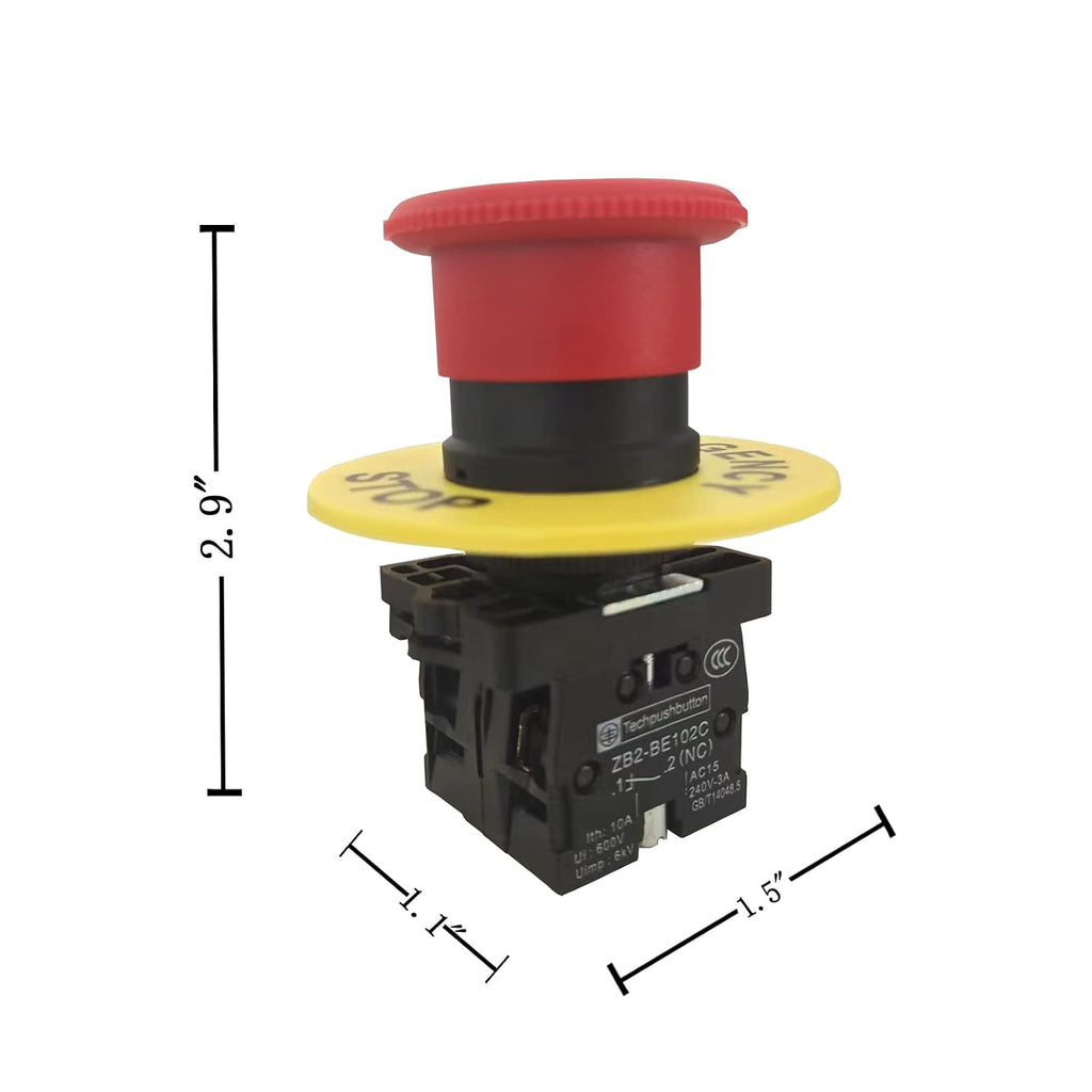 22mm 2 NC Red Mushroom Emergency Stop Push Button Switch AC 600V 10A(1PCS)