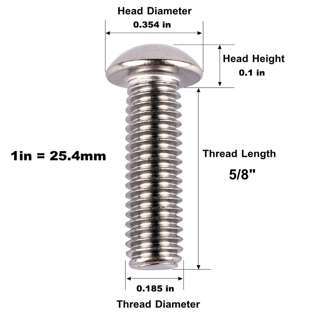 #10-24 x 5/8" Button Head Socket Cap Bolts Screws, 304 Stainless Steel 18-8, Allen Hex Drive, Fully Machine Thread, Quantity 30Pcs
