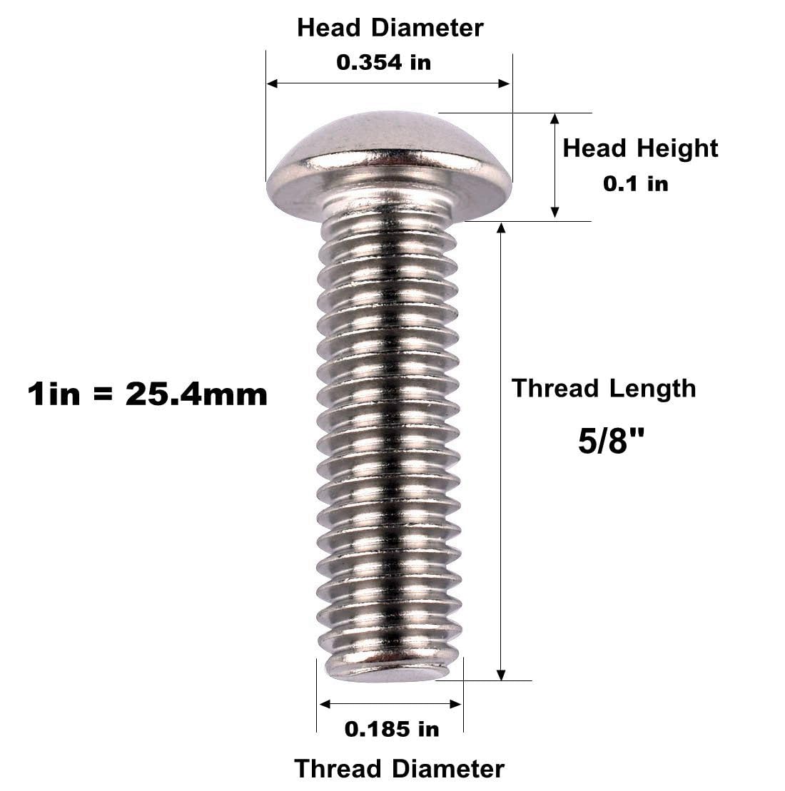 #10-24 x 5/8" Button Head Socket Cap Bolts Screws, 304 Stainless Steel 18-8, Allen Hex Drive, Fully Machine Thread, Quantity 30Pcs