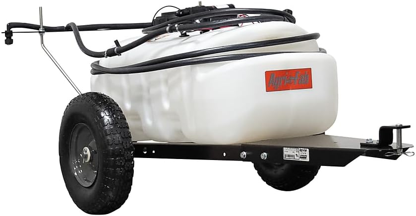 Tow-Behind Lawn Sprayer with Boom and Spray Wand, 15 Gallon Capacity, 1.6 GPM 100 PSI Pump