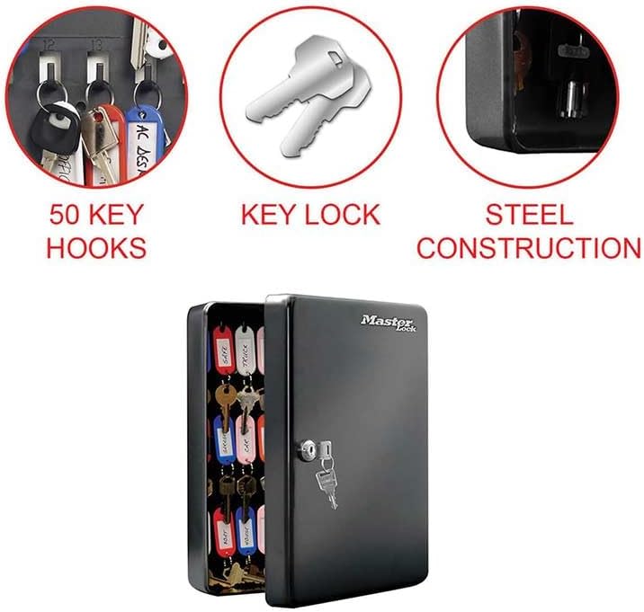 Key Cabinet [Wall Mounted] [50 Key Hooks] KB-50ML - Includes 50 Key Tags and Labels