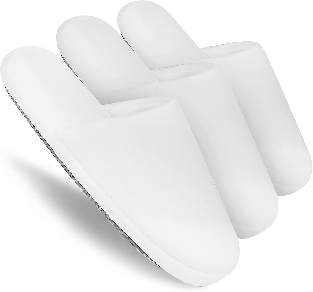 3-Pair Luxury Spa Slippers - Cotton Memory Foam Non-slip Closed Toe Washable Slippers for