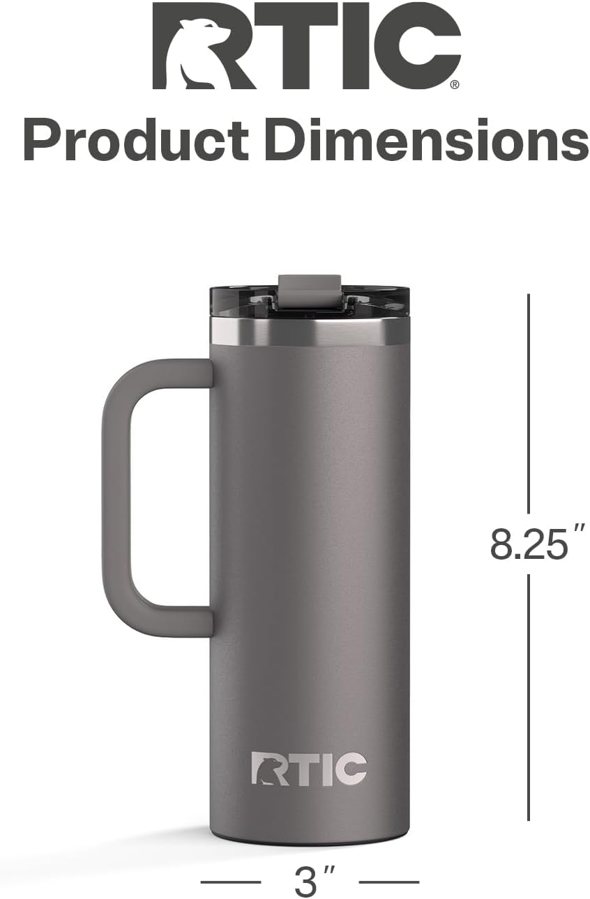 20oz Road Trip Travel Mug with Lid and Handle, Ceramic Lined, Insulated, Stainless Steel, Metal, Double Wall