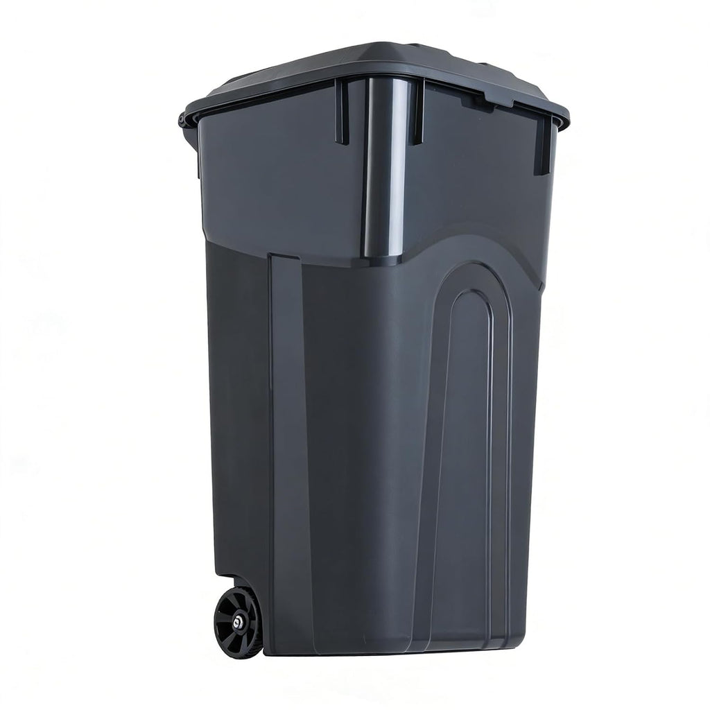 32 Gallon Trash Can, Black Large Capacity Garbage Bin with Lid and Wheels, Outdoor Trash Can for Kitchen, Garden