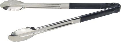 16" Black Stainless Steel Serving Tongs | Heavy-duty, Color-coded handle, Gently grips food, Great for Salads