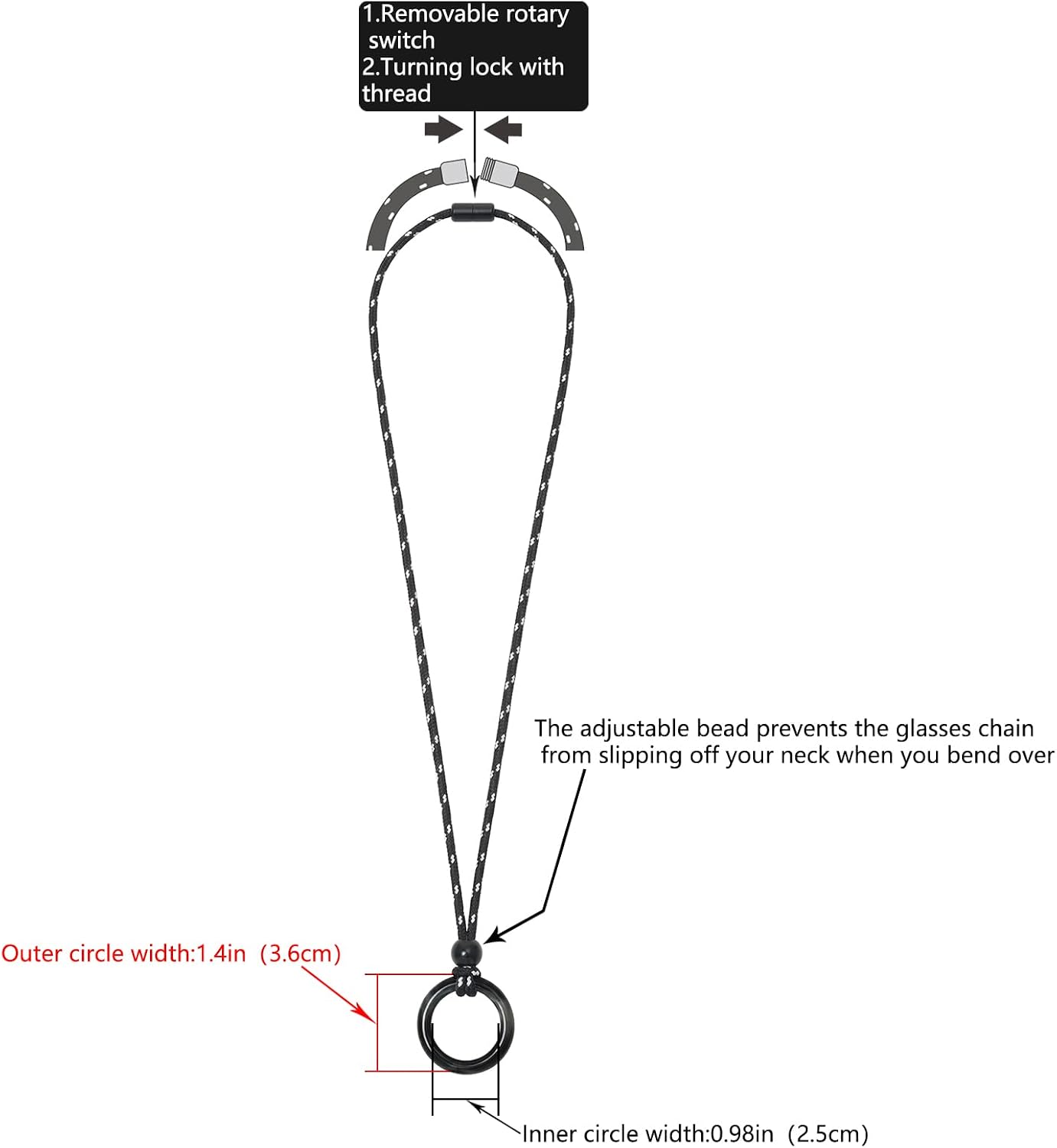 Eyeglass Holder Necklace Ring Glasses Holder Strap Chain Loop Ring Reading Sunglasses Necklace for Women Men