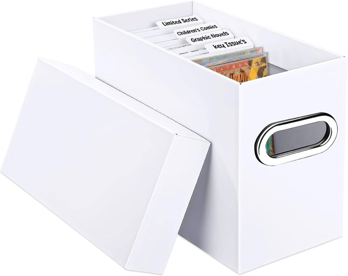 Comic Book Storage Box with Dividers, Thickened Cardboard Comic Short Box with Lid Holds 150-175, Comic Book
