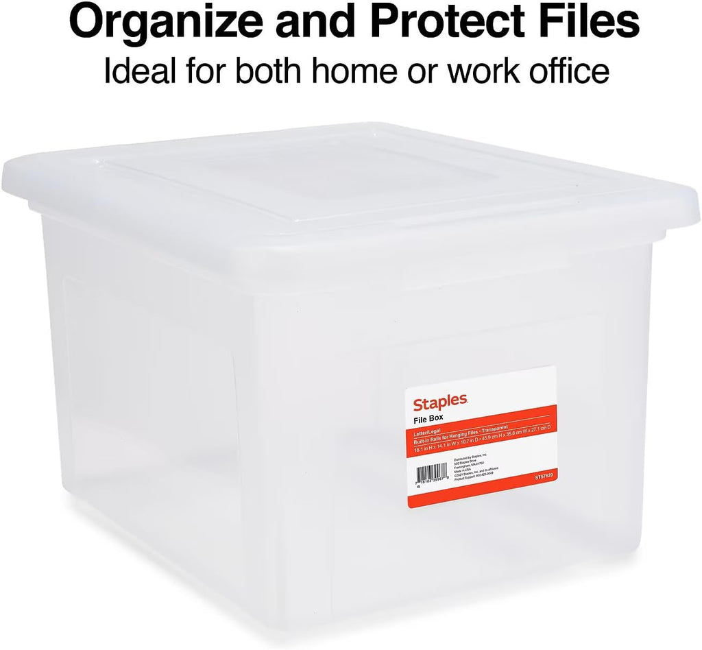 Plastic File Box with Snap Lid, Letter/Legal Size, Clear, 4/Carton