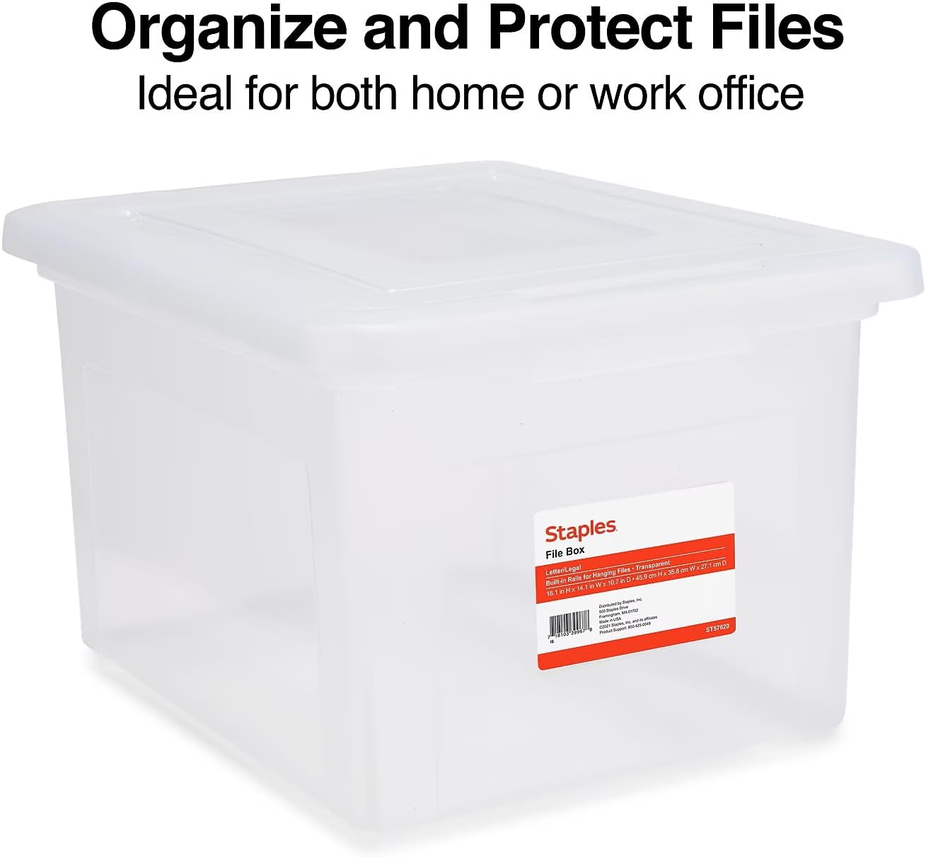 Plastic File Box with Snap Lid, Letter/Legal Size, Clear, 4/Carton