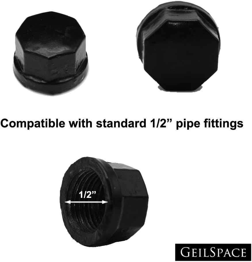 GeilSpace 10 Pack 1/2" Pipe Fitting Cap, Black Malleable Iron Pipe Fitting
