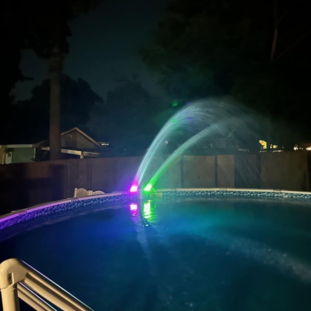 Swimming Pool Waterfall Fountain LED Light 7 Color Changing | Above/Inground Pool with Remote, Water Sprinkler