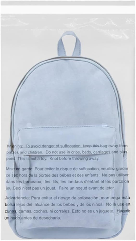 24" X 36" (10 Count) Self Seal Clear Poly Bags with Suffocation Warning for Packaging, Shipping - Permanent Adhesive