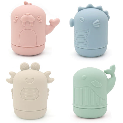 Silicone Baby Bath Toys Set for Toddlers 6 Months+ (Marine) | Non-Toxic Mold Free Soft Infant Squirty Bathtub Toys