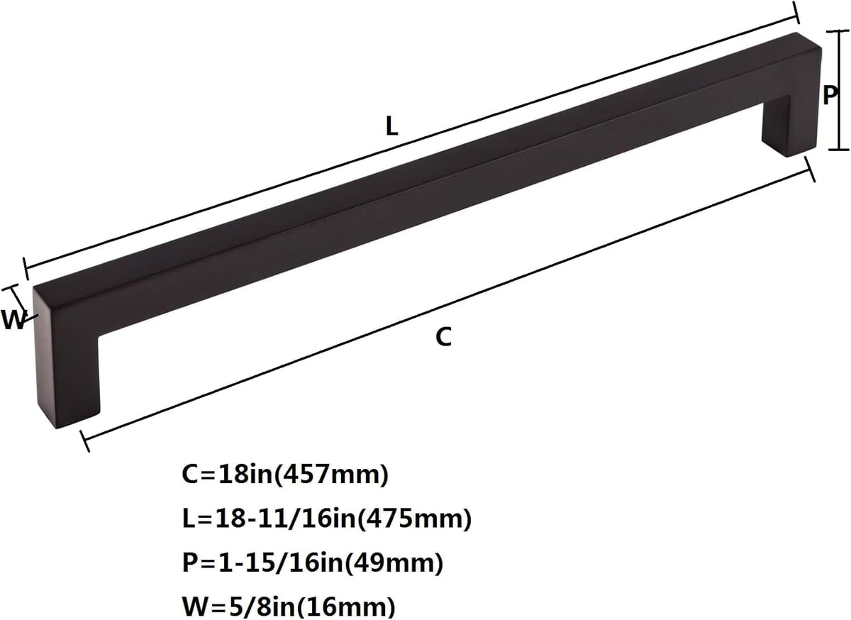 1 Pack 18 Inch Appliance Pull Matte Black Kitchen Square Cabinet Handles Solid Heavy Drawer Pulls Kitchen Cabinet