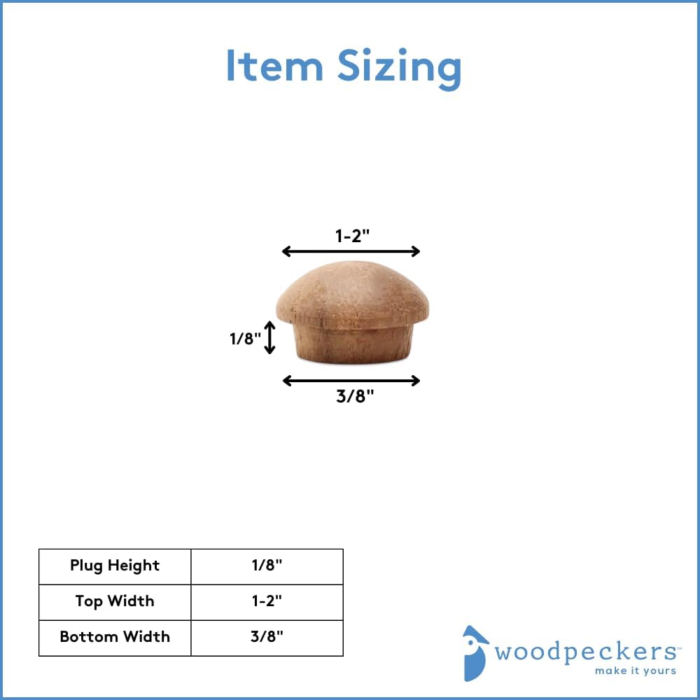 Walnut Wood Plugs for Furniture, 3/8 inch Button Top Wood Plugs for Screw Holes - Pack of 25 by Woodpeckers