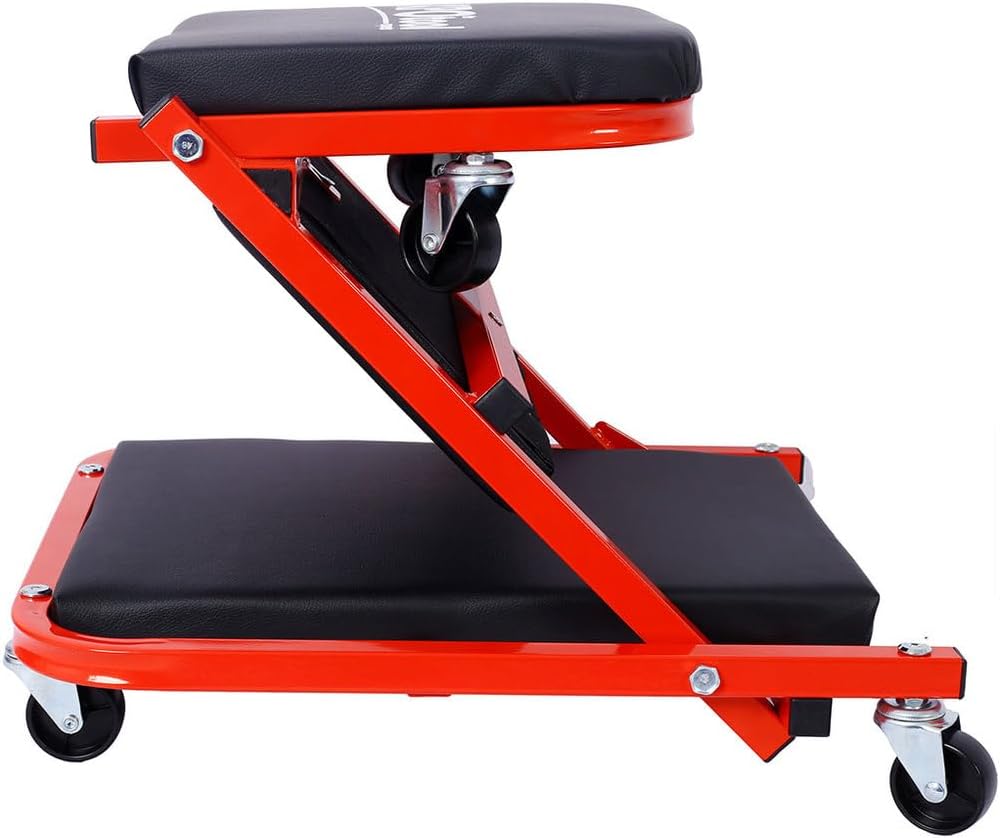 2 in 1 Z Creeper Seat, Folding Mechanic Creeper with 6 Swivel Casters, Rolling Garage Creeper and Stool, 300 LBS