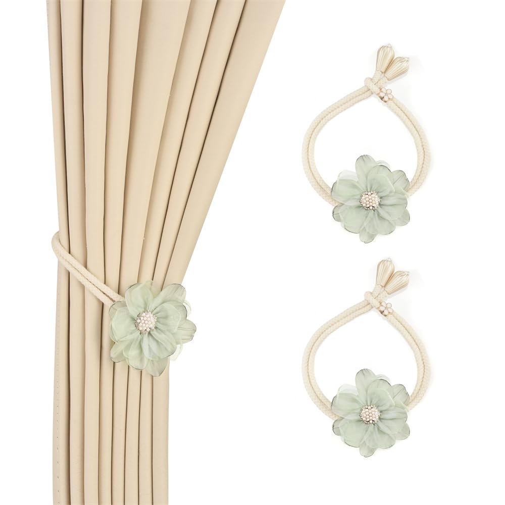Lotus Flower Curtain Tiebacks Holdbacks, Green