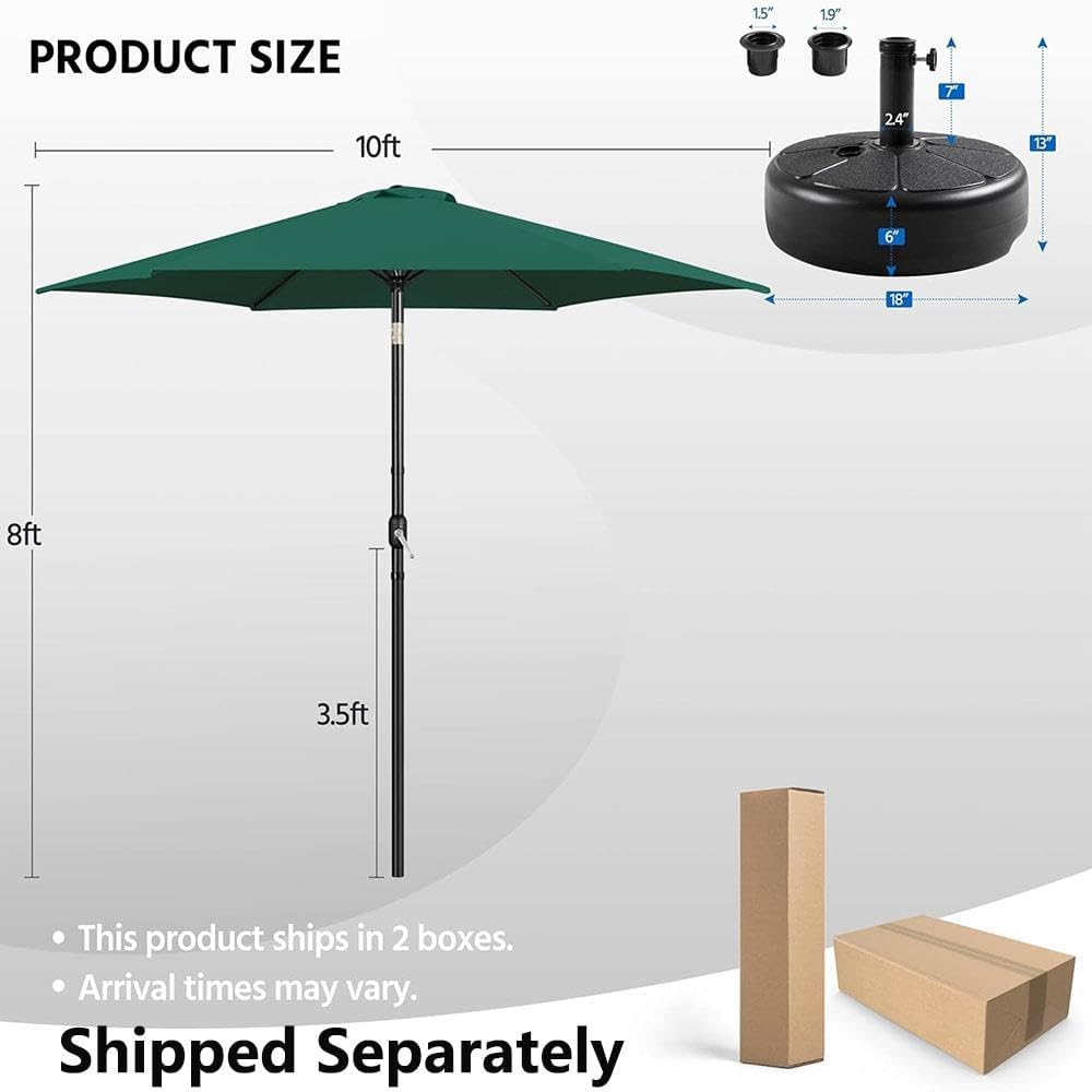 10FT Patio Umbrella with 80lb Umbrella Base Stand-Round Water & Sand Filled, Market Umbrella w/Push Button Tilt