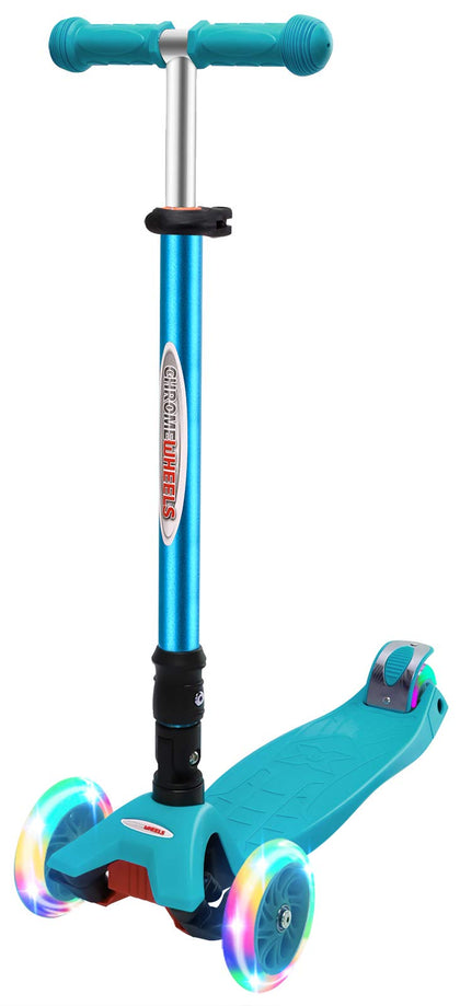 Foldable Scooters for Kids, Deluxe Kick Scooter 4 Adjustable Height 132lbs Weight Limit 3 Wheel, Lean to Steer LED