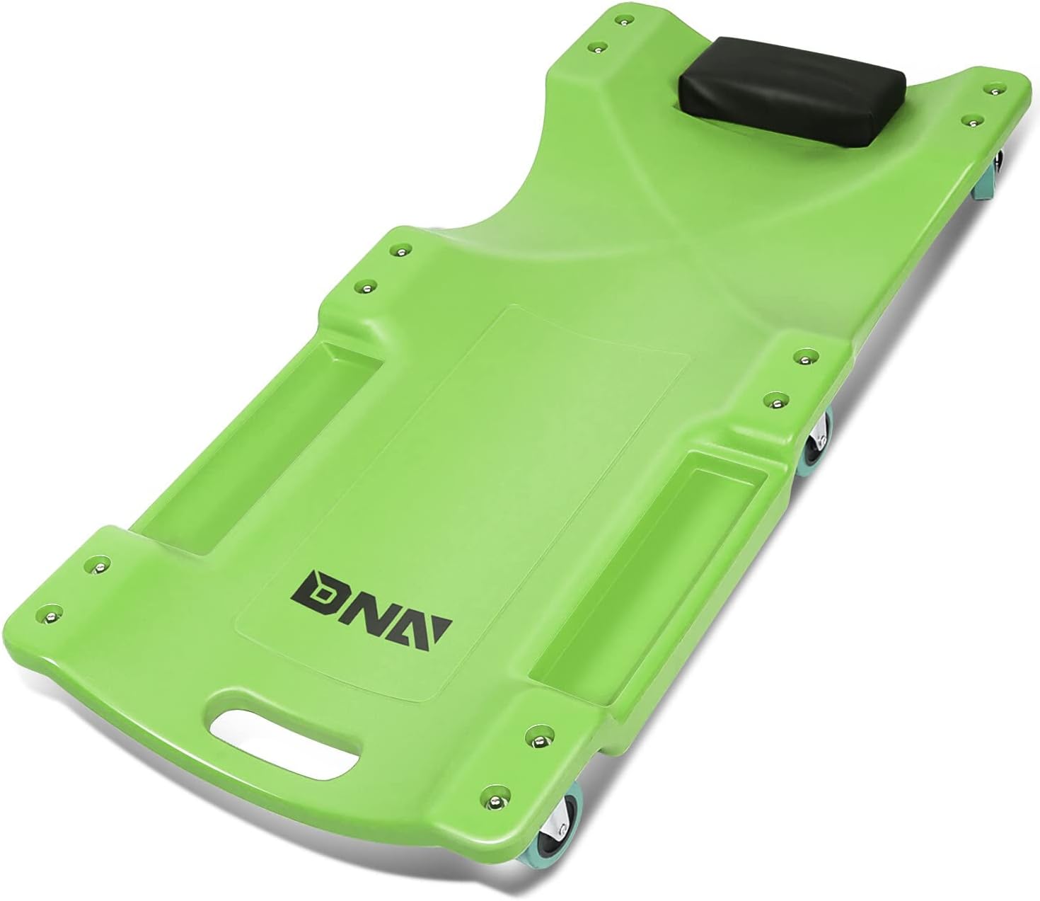 40Inch Low Profile Plastic Rolling Garage Shop Creeper with Padded Headrest,Tool Trays & 6pcs Casters,Green, TOOLS-00218