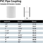 5PCS 1-1/4" PVC Pipe Coupling Slip (Socket x Socket) SCH40 White