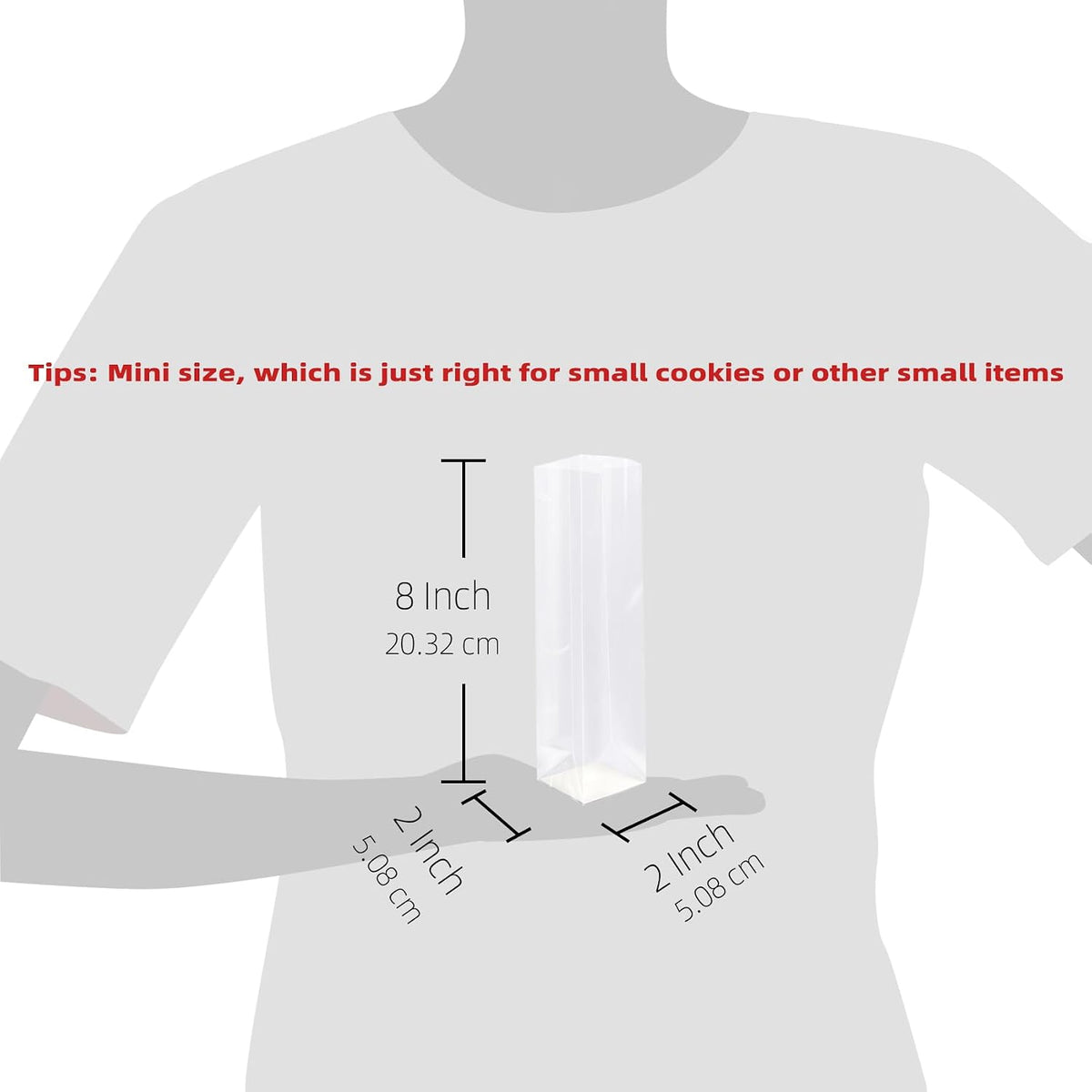 Gusseted Flat Bottom Cellophane Bags 2x2x8 In 50Pcs