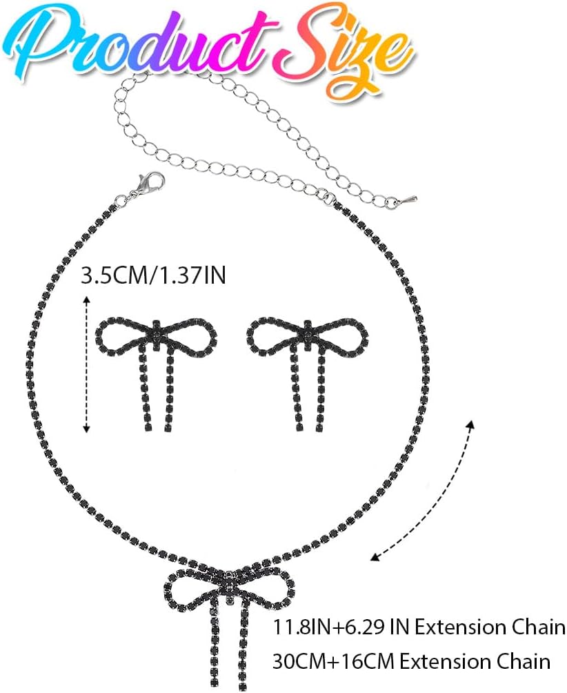 Silver Jewelry Sets Rhinestone Bow Necklace Earrings Set Prom Fashion Costume Jewelry Sets for Women